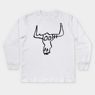 Bull Skull Doodle Black Kids Long Sleeve T-Shirt